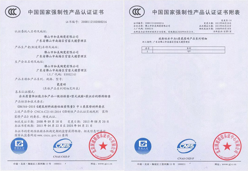 3C certification-He mei ceramic